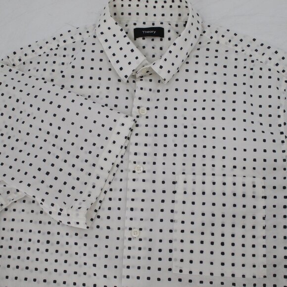 Theory Shirt Mens Large Bruner Dot Short Sleeve Button Up Cotton Blend Casual - Picture 1 of 13